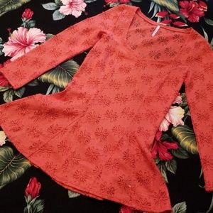 Free People Coral Daisy Stretch Lace Peplum Tunic